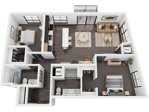 Birch 7 two bedroom two bath floor plan